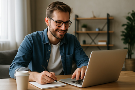 Un hombre trabajando con su portatil